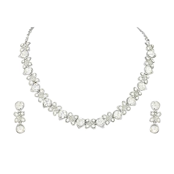 Atasi International Princess Style AD Crystals/Stones Necklace with Earrings Jewellery Set for Women