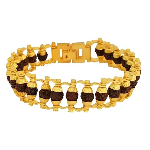 Okos Men's Jewellery Gold Plated Single Line Rudraksh Link Bracelet For Boys and Men BR1000052BWN