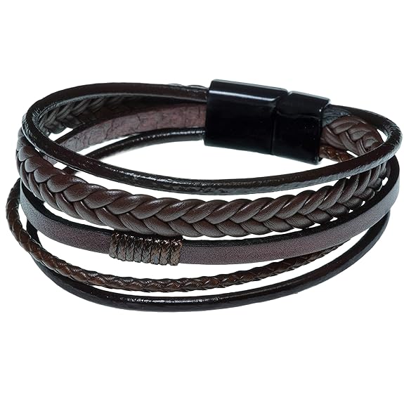 THE MEN THING Leather Bracelet for Men - American Style Brown Genuine Leather Multi-Layer Braided Br