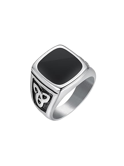 Yellow Chimes Stainless Steel Square Shaped Silver Rings for Men