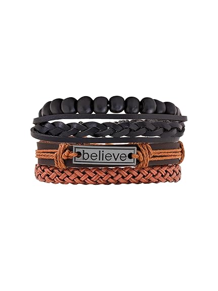 Yellow Chimes Combo Leather Wraps Casual Latest Trend Multi Strand Wrist Bracelets for Men and Women