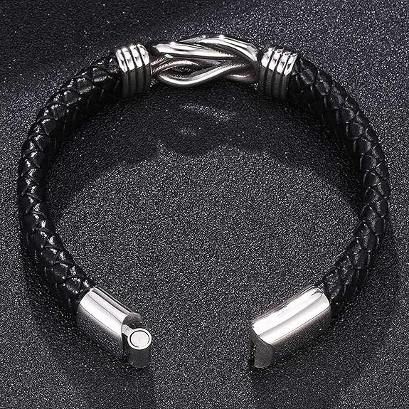 Fashion Frill Stylish Leather Bracelet For Men Stainless Steel Knot Black Bracelet For Menm Boys Lov