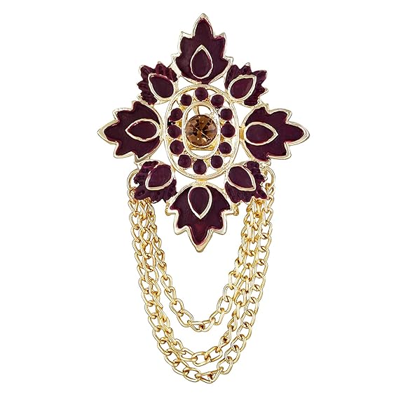 Mahi Meenakari Work Mapel Leaf & Layered Chain Shervani/Indowestern Brooch for Men (PABP1101123GPR)