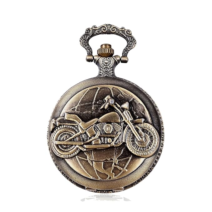 exciting Lives - Vintage Motorbike Pocket Watch Keychain - Gift for Birthday, Anniversary, Valentine